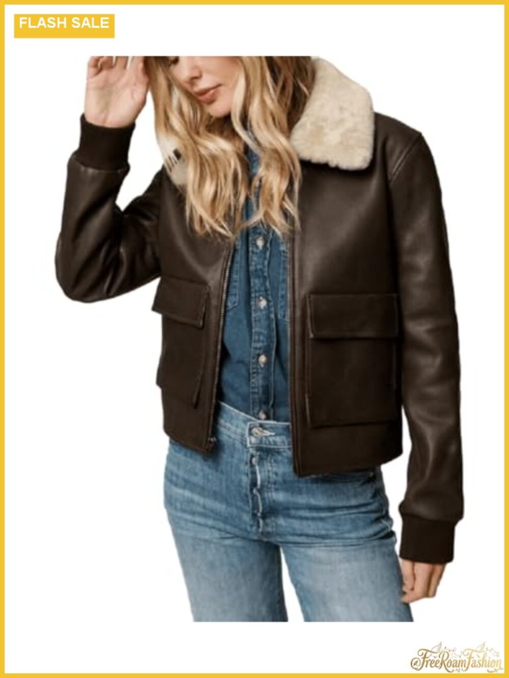 A2 Aviator Leather Bomber Jacket Removable Fur Collar Slim Fit
